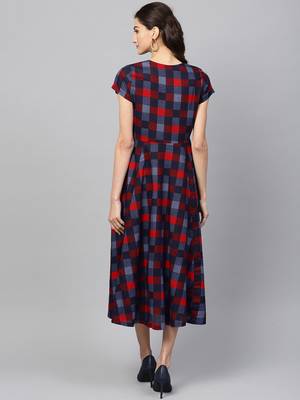 multicolorCheck Front Open Flared Midi 3