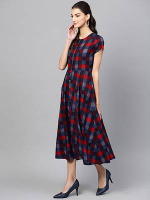 multicolorCheck Front Open Flared Midi 4