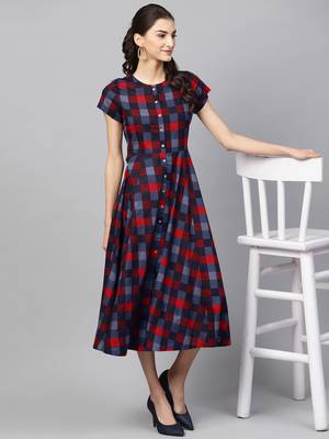 multicolorCheck Front Open Flared Midi 6