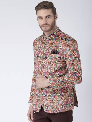 Multicolor Printed Polyester Stitched Men Blazers 3