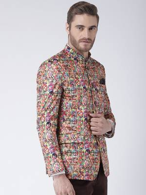 Multicolor Printed Polyester Stitched Men Blazers 4