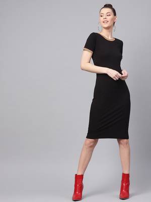 Black Bodycon Rib-Trim Athleisure Dress 1
