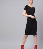 Black Bodycon Rib-Trim Athleisure Dress