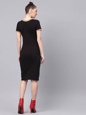 Black Bodycon Rib-Trim Athleisure Dress 3