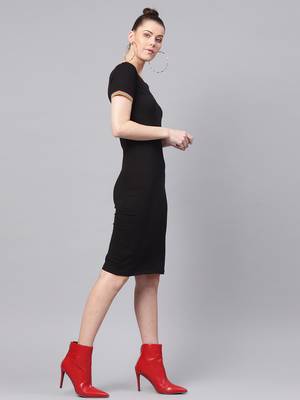 Black Bodycon Rib-Trim Athleisure Dress 4