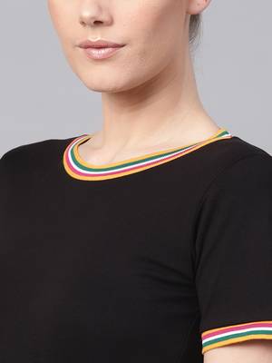 Black Bodycon Rib-Trim Athleisure Dress 5