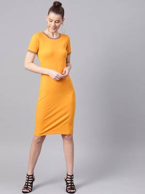 Mustard Short Rib-Trim Athleisure Dress 1
