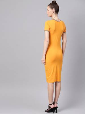 Mustard Short Rib-Trim Athleisure Dress 3
