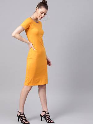 Mustard Short Rib-Trim Athleisure Dress 4