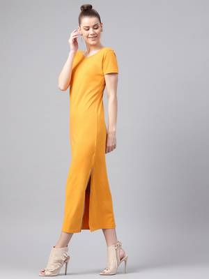 Mustard Side Slit Athleisure Maxi 2