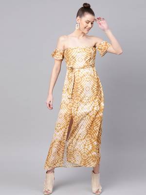 Mustard & White Tube Maxi with Sleeves 1