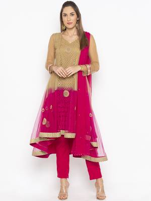 Beige Embroidered Faux Net Salwar 1