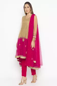 Beige Embroidered Faux Net Salwar