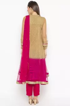 Beige Embroidered Faux Net Salwar
