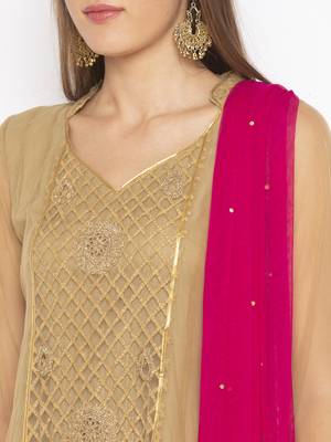 Beige Embroidered Faux Net Salwar 4