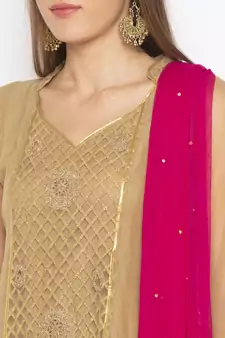 Beige Embroidered Faux Net Salwar