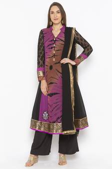 Purple Embroidered Georgette Salwar