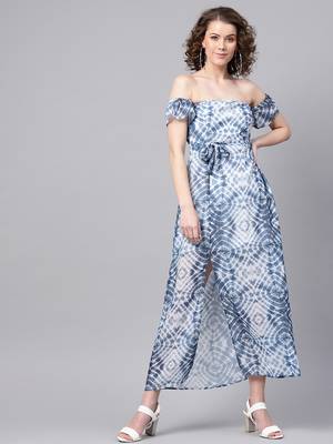Blue & White Tube Maxi with Sleeves 1