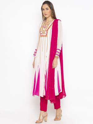 Off White Embroidered Georgette Salwar 2