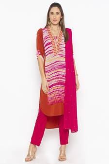 Brown Embroidered Faux Crepe Salwar