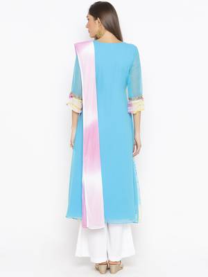 Blue Embroidered Georgette Salwar 3