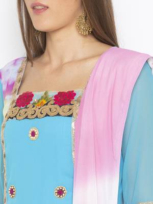 Blue Embroidered Georgette Salwar 4