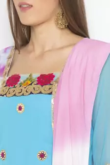 Blue Embroidered Georgette Salwar
