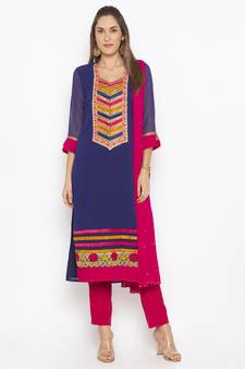 Dark Blue Embroidered Georgette Salwar