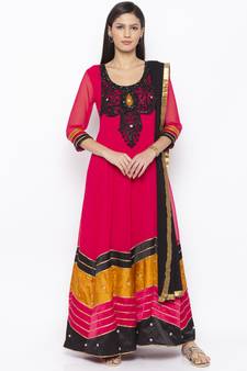 Pink Embroidered Georgette Salwar