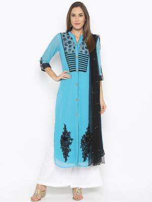 Blue Embroidered Georgette Salwar 1