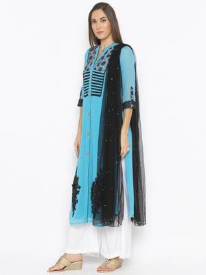 Blue Embroidered Georgette Salwar 2