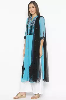 Blue Embroidered Georgette Salwar