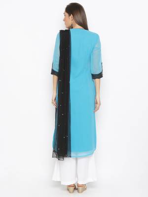 Blue Embroidered Georgette Salwar 3