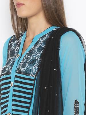 Blue Embroidered Georgette Salwar 4