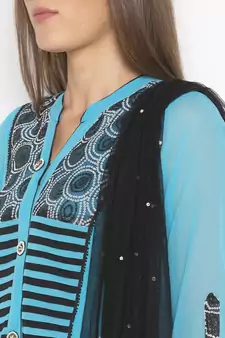 Blue Embroidered Georgette Salwar