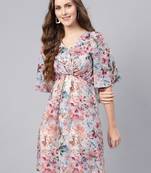 Grey floral_print Knot Front Dress