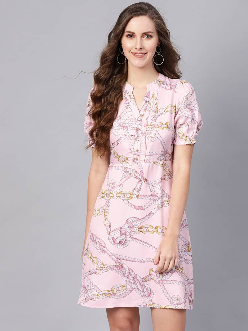 Pink Chain Print A-Line Dress