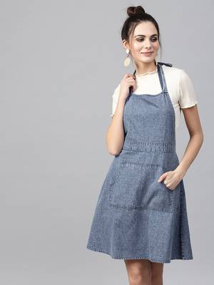 Blue Denim Acid Wash Apron Dress 1