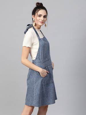 Blue Denim Acid Wash Apron Dress 4