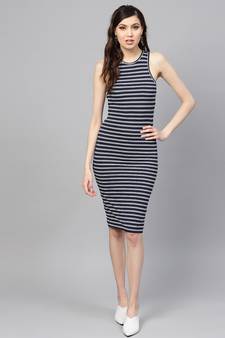 blue White Stripe Bodycon Dress