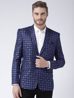 Blue Printed Viscose Stitched Men Blazers 1