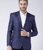 Blue Printed Viscose Stitched Men Blazers