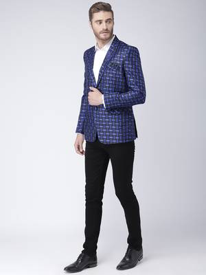 Blue Printed Viscose Stitched Men Blazers 2