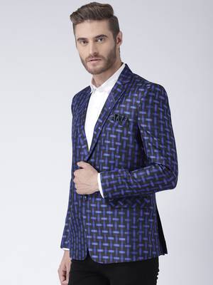 Blue Printed Viscose Stitched Men Blazers 3