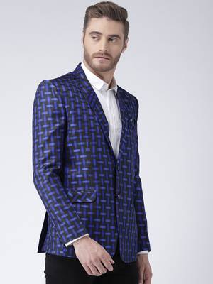 Blue Printed Viscose Stitched Men Blazers 4