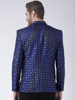 Blue Printed Viscose Stitched Men Blazers 5