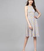 Grey Yellow Polka Skater Dress