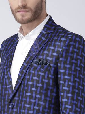 Blue Printed Viscose Stitched Men Blazers 6