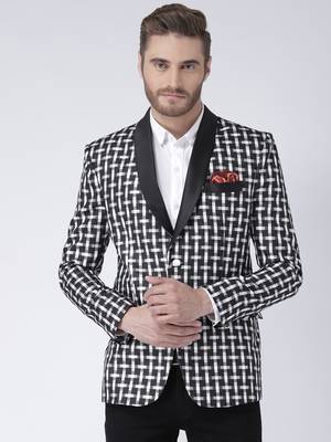 Black Printed Viscose Stitched Men Blazers 1