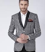 Black Printed Viscose Stitched Men Blazers